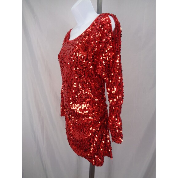 Boston Proper Red Sequin Cold Shoulder Top Size Medium Party Holiday Cocktail - Picture 3 of 15